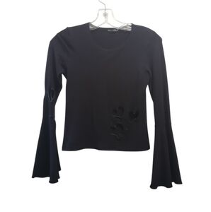 Y2K Top Flare Bell Sleeve Heart Cut Out Crop Goth No Size Tag Fits Small/Medium
